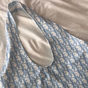 Blue and White Monogrammed Halter Crop Top